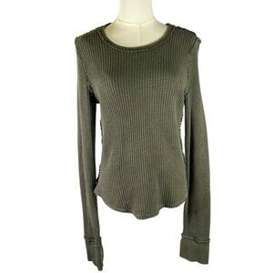 We The Free Womens L Olive Green Cotton Thermal Knit Long Sleeve Thumb Hole Top